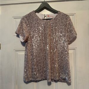 Jude Connally Silver Sequin Short Sleeve Top